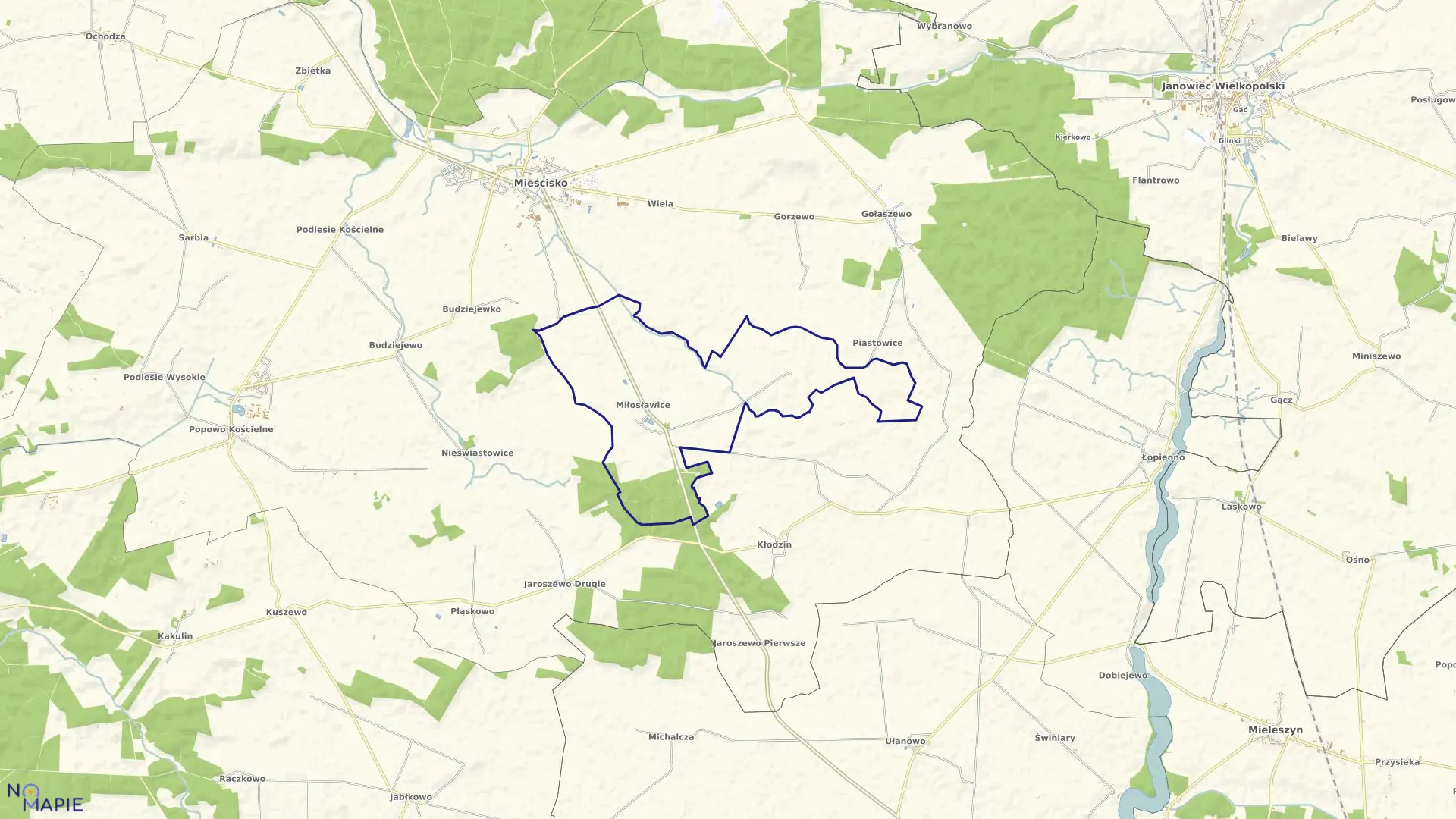 Mapa obrębu MIŁOSŁAWICE gmina Mieścisko