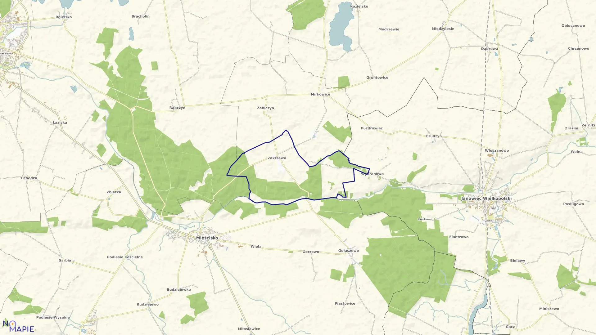 Mapa obrębu ZAKRZEWO gmina Mieścisko